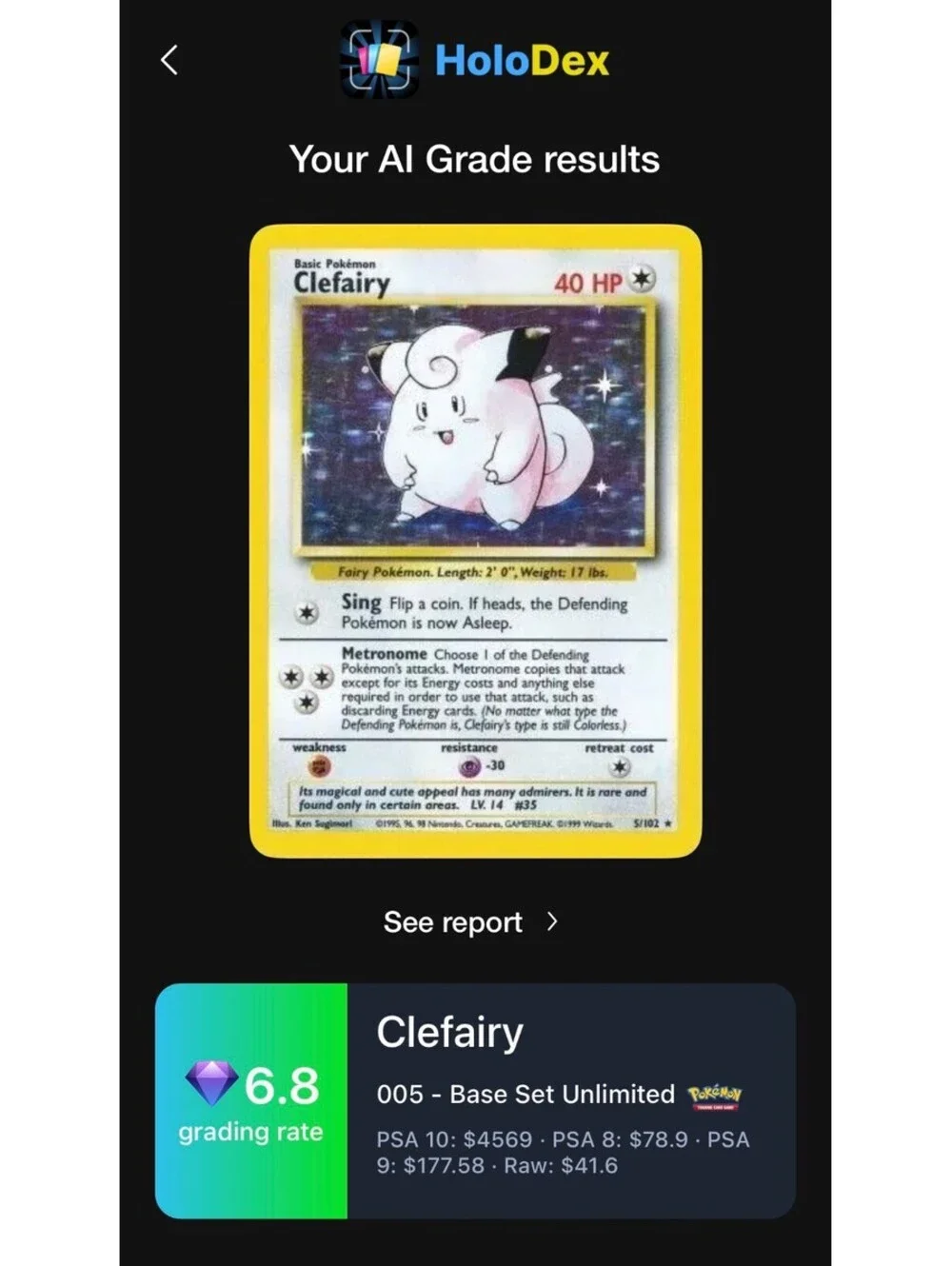 1999 Pokemon Clefairy 5/102 Base Set Unlimited Holo Rare HoloDex 6.8